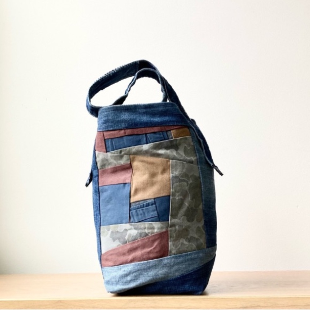 joodito boro denim patchwork japanese weathered boro upcycled shoulder tote bag